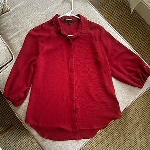 Express button up shirt with puff sleeves with elastic cuffs